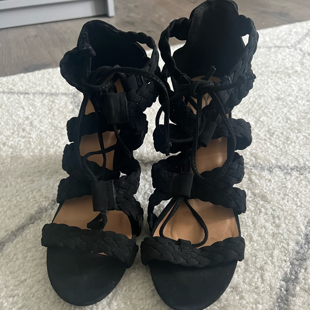 Black lace up heels